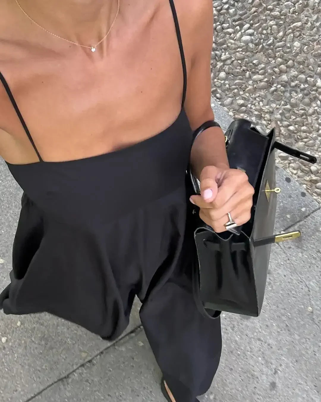 Black Backless Sling Long Dress