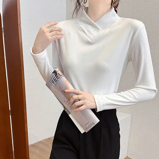 Half High Collar T-shirt Women's- Autumn Winter Slim