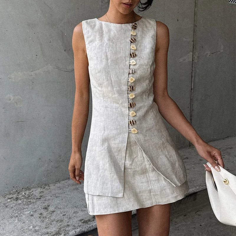 Cotton Linen Vest -Soft Solid Sets 2 Pieces