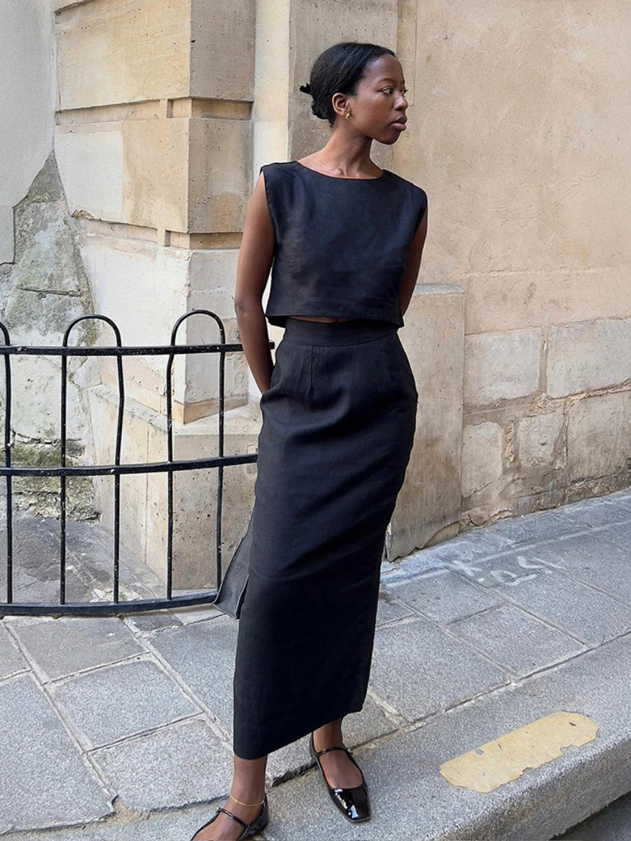 Cotton 2-Piece Set with Long Skirt