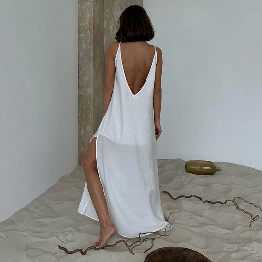 White Long Dress -Straight Robes Nightgown