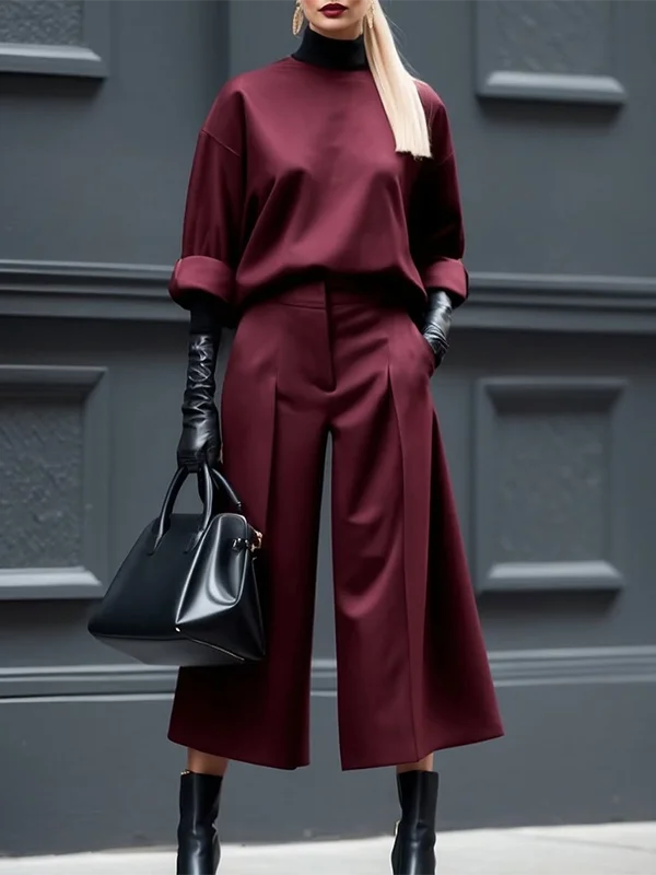 TOP -Burgundy Round Neck Half Sleeves