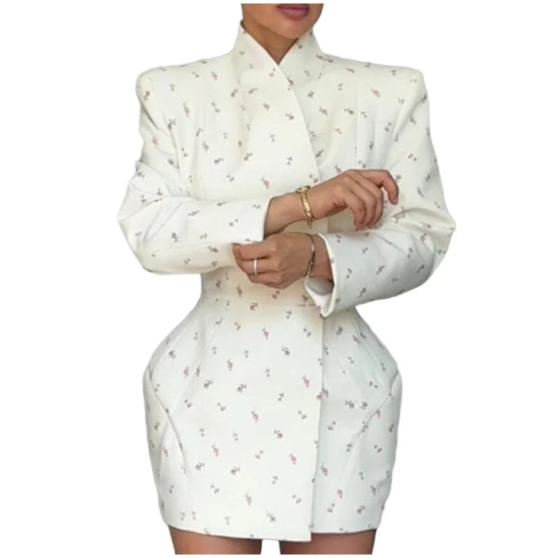 White Floral Shoulder Blazer- Long Sleeve