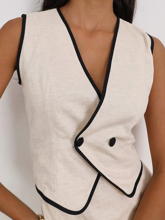 Set - Mini Skirt for summer office with V-neck