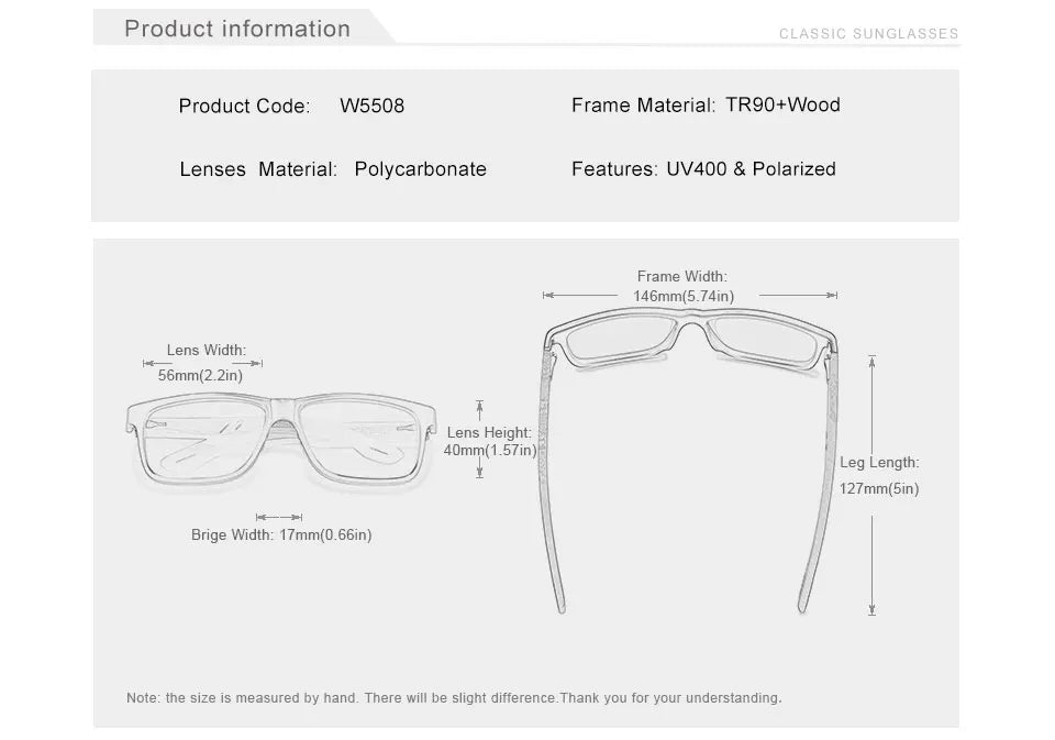Wooden Sunglasses- 100% Polarized Vintage UV400 Protection