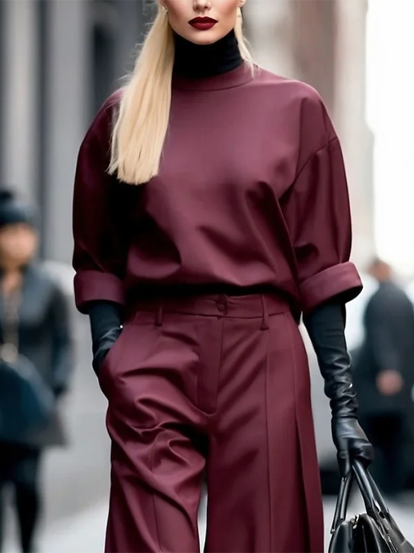 TOP -Burgundy Round Neck Half Sleeves