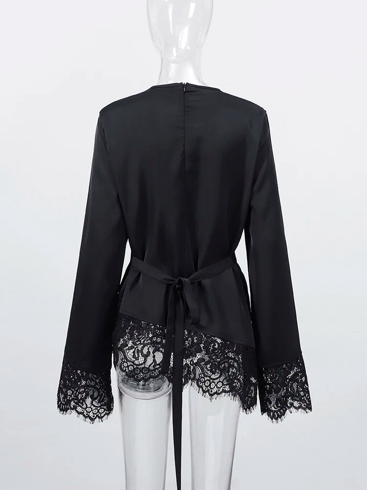 Slim Belted Waist-cinching Round Neck