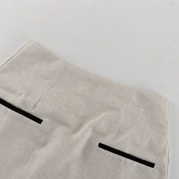 Set - Mini Skirt for summer office with  V-neck