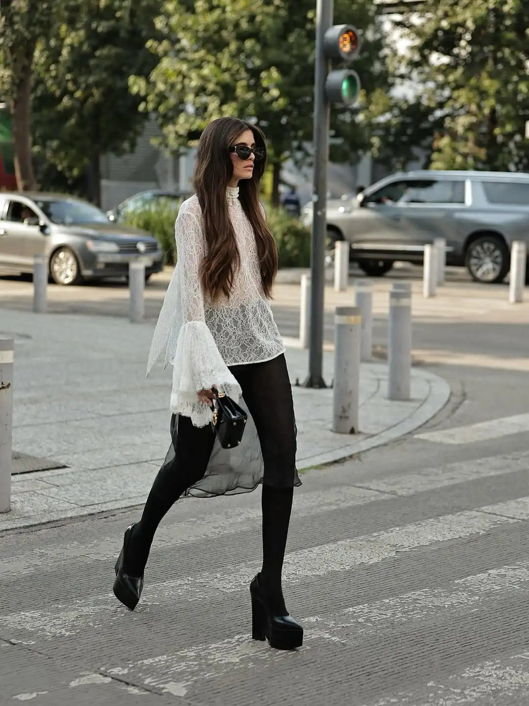 Lace Flared  Shirt Chic