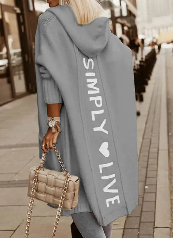 Hooded Cardigan - Letter Printed  Cardigan