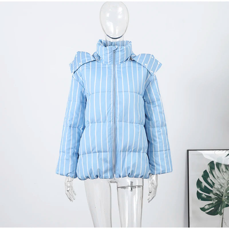 Hooded Cotton Jacket-Zipper Buttons