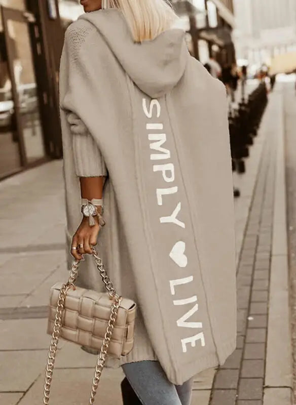 Hooded Cardigan - Letter Printed  Cardigan