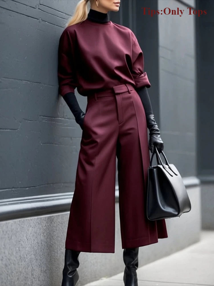 TOP -Burgundy Round Neck Half Sleeves