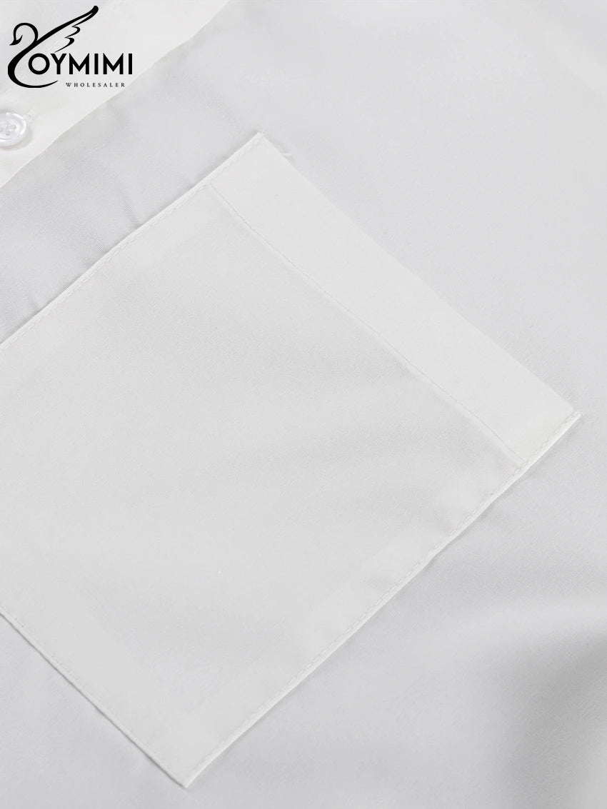 White Woman Blouse -Office Lady Shirts Casual Pockets