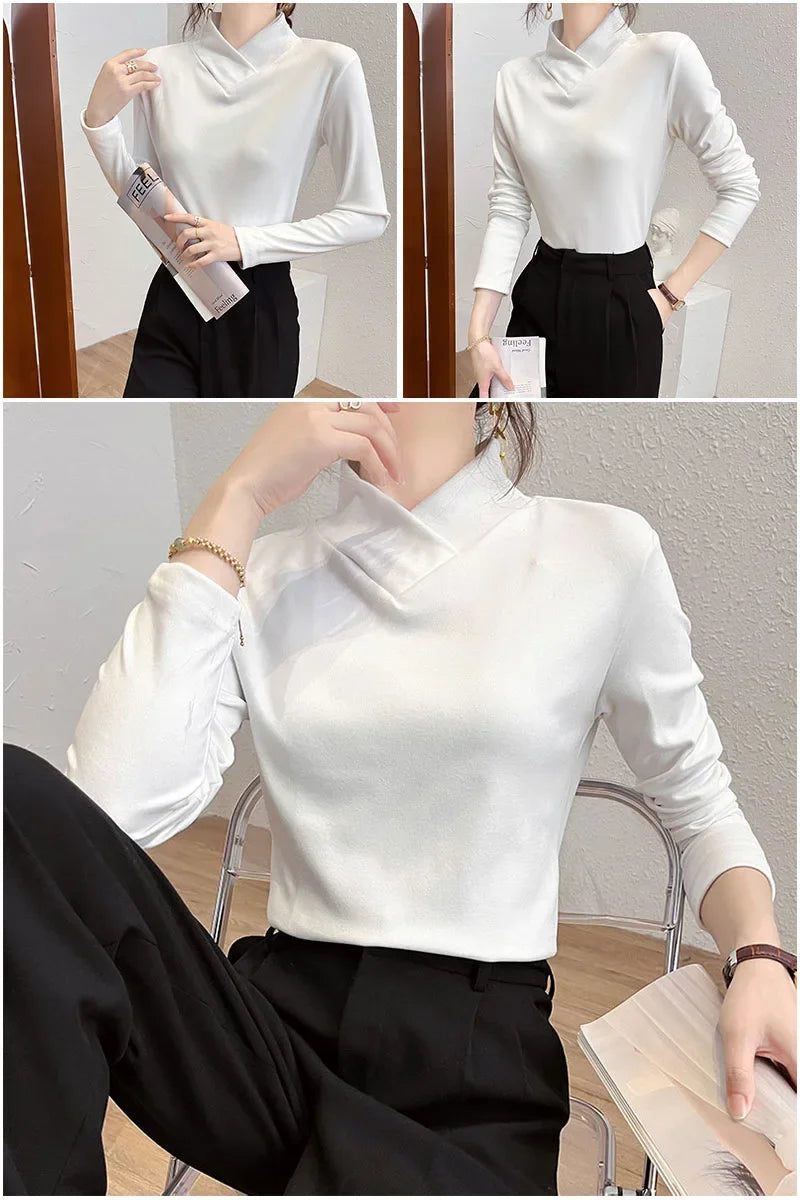 Half High Collar  T-shirt Women's- Autumn Winter Slim