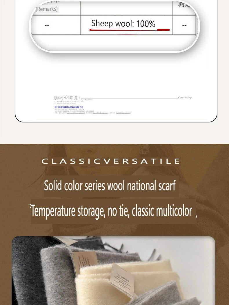 100% Wool Winter Scarf- Warm Cashmere Scarves