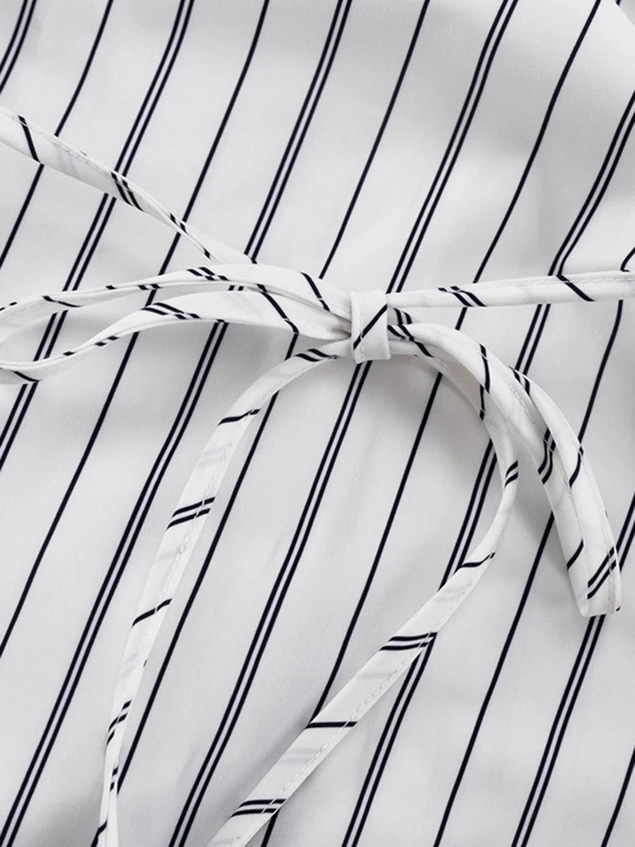 White Loose Spliced Striped Chic Shirts for Women