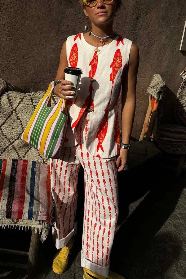 Cartoon Red Fish Set -Polyester Cotton