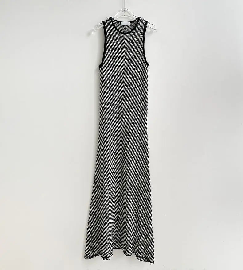 Patchwork Buttocks Slim Fit Sleeveless Knit Dress Summer