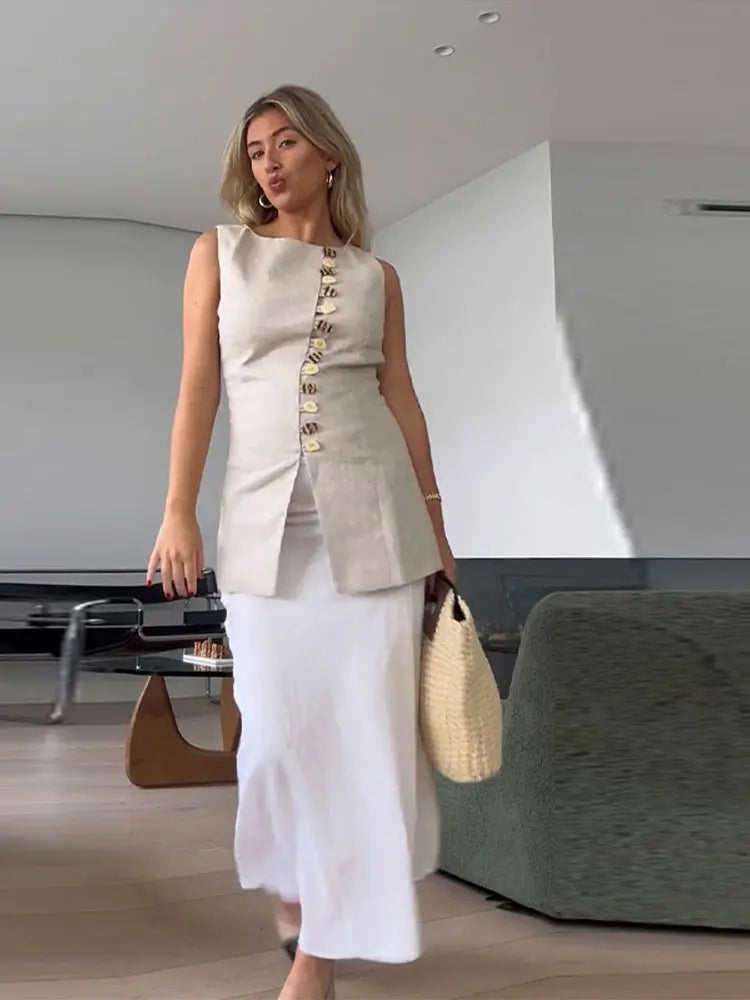 Cotton Linen Vest -Soft Solid Sets 2 Pieces