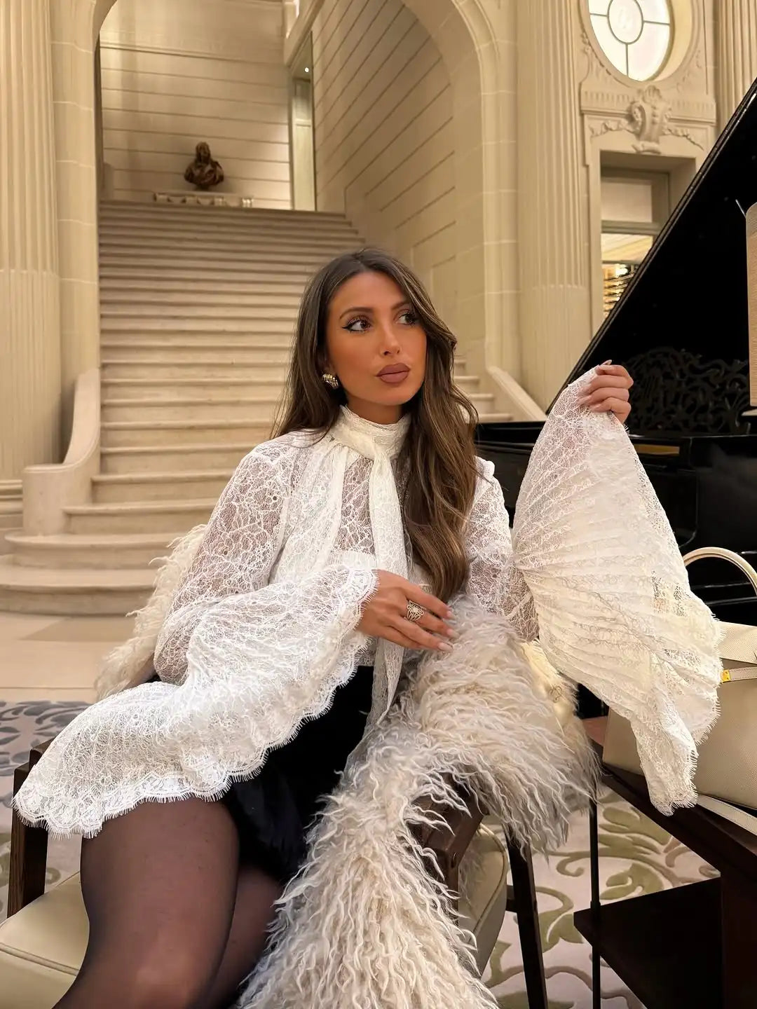 Lace Flared  Shirt Chic