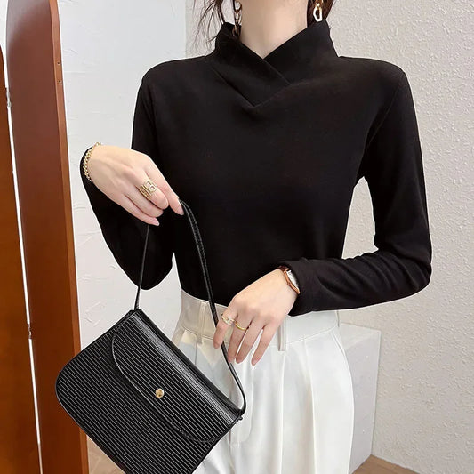 Half High Collar  T-shirt Women's- Autumn Winter Slim