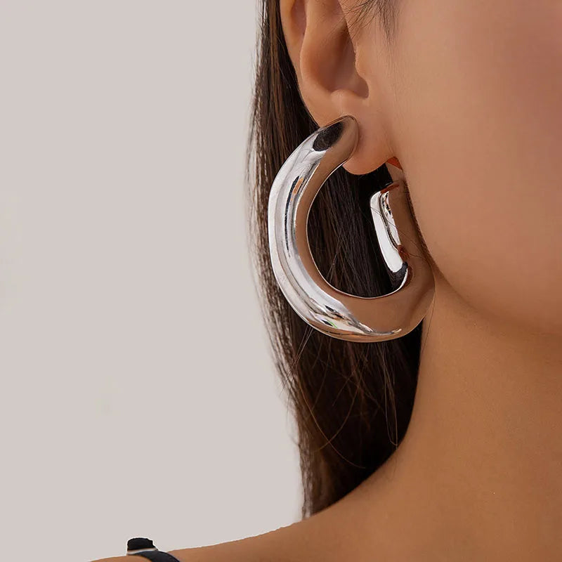 Gold Color Irregular C-shaped Hoop Earrings LIMITLED