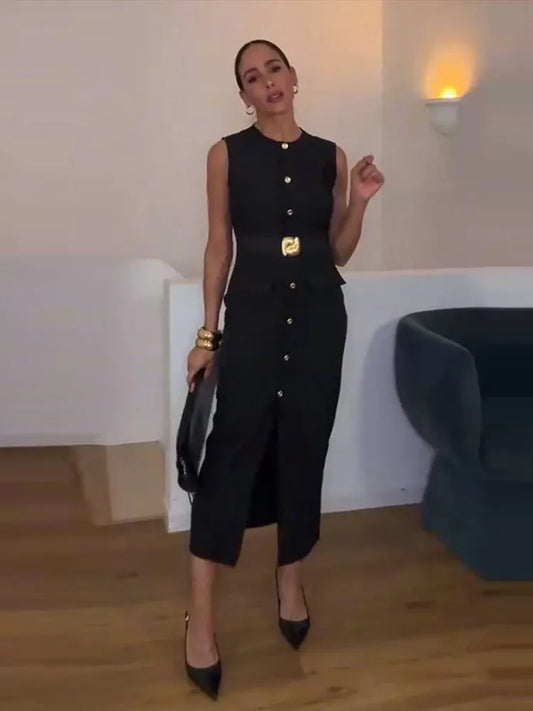 Elegant Dress - Pockets Slim Dress