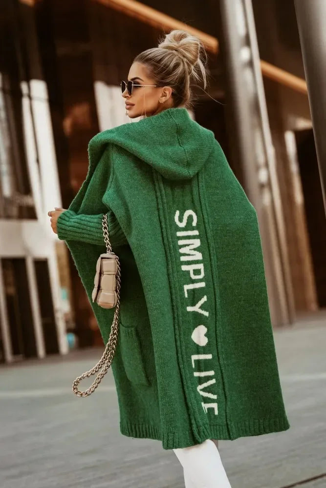 Hooded Cardigan - Letter Printed  Cardigan
