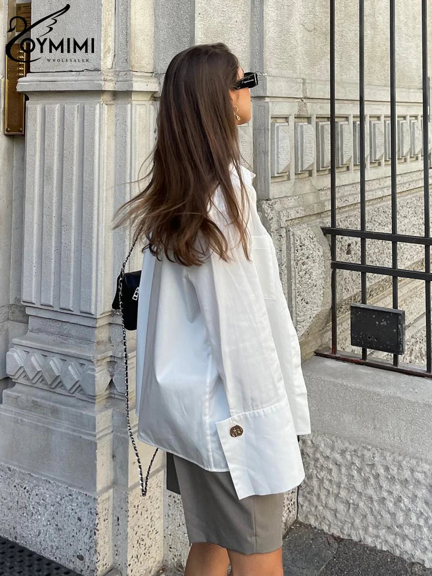 White Woman Blouse -Office Lady Shirts Casual Pockets