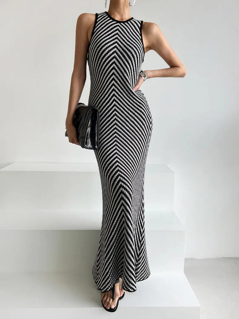 Patchwork Buttocks Slim Fit Sleeveless Knit Dress Summer