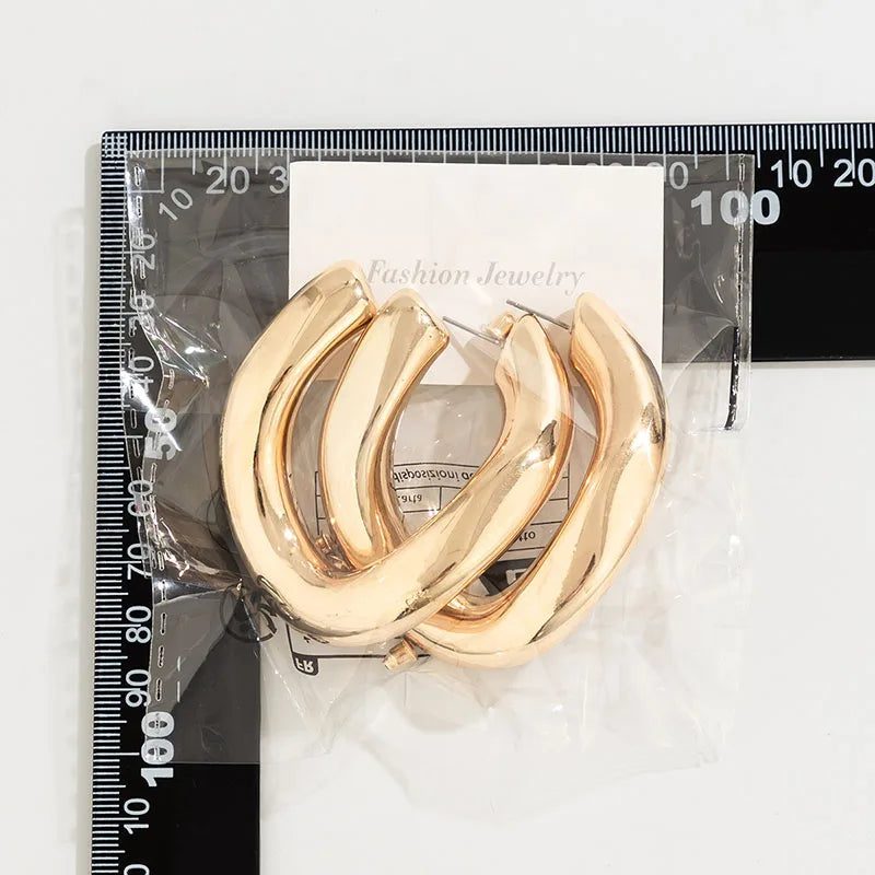 Gold Color Irregular C-shaped Hoop Earrings LIMITLED