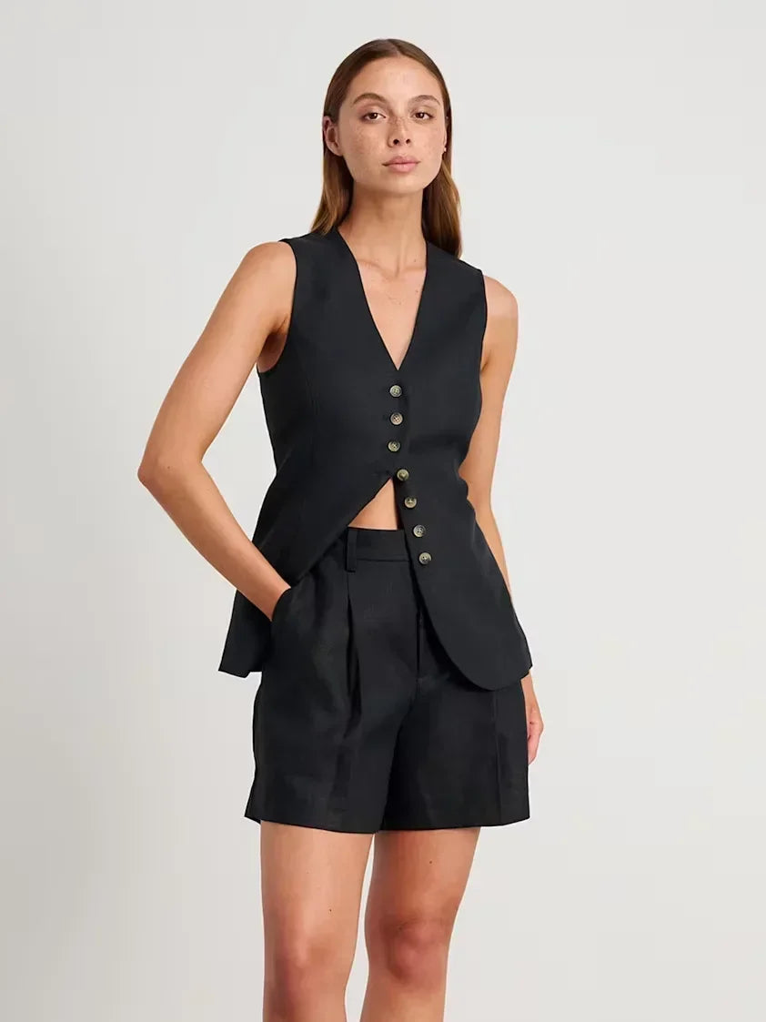 Cotton And Linen - Vest Shorts Set
