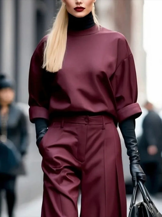 TOP -Burgundy Round Neck Half Sleeves