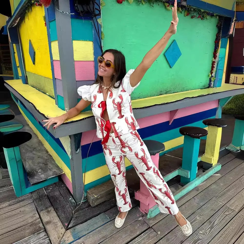 Cartoon Cray Printing Long Pants Set - Sets