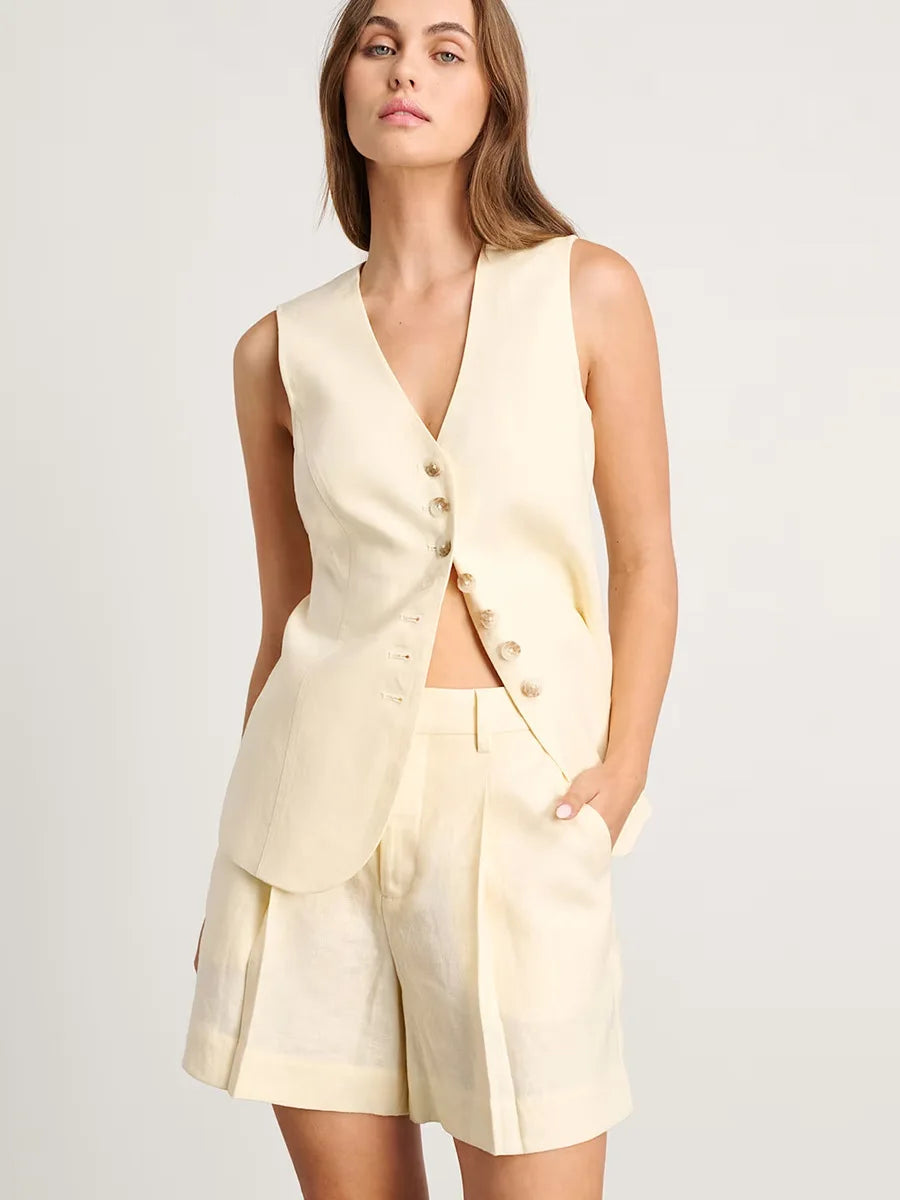 Cotton And Linen - Vest Shorts Set