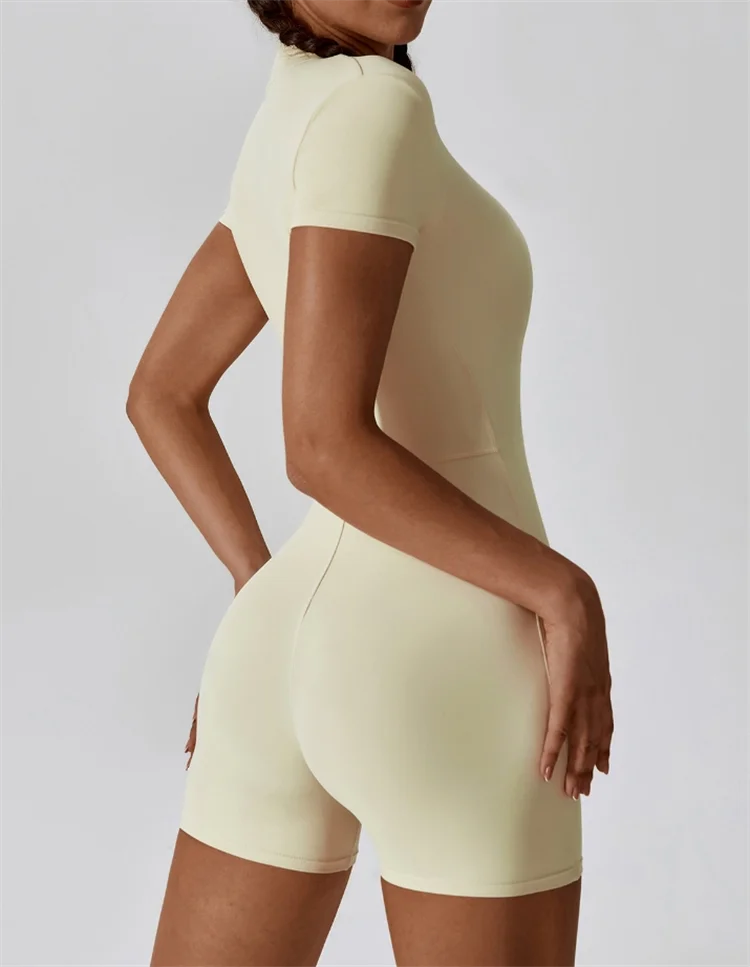 one-piece yoga suit with stand up collar