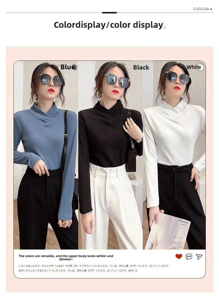 Half High Collar  T-shirt Women's- Autumn Winter Slim
