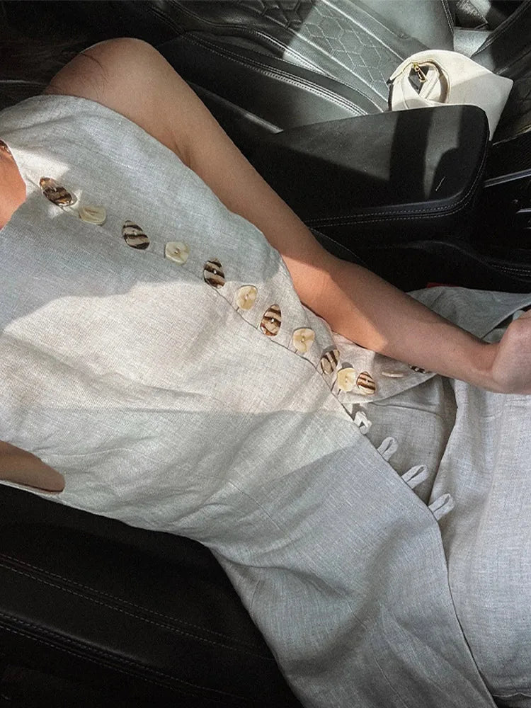 Cotton Linen Vest -Soft Solid Sets 2 Pieces