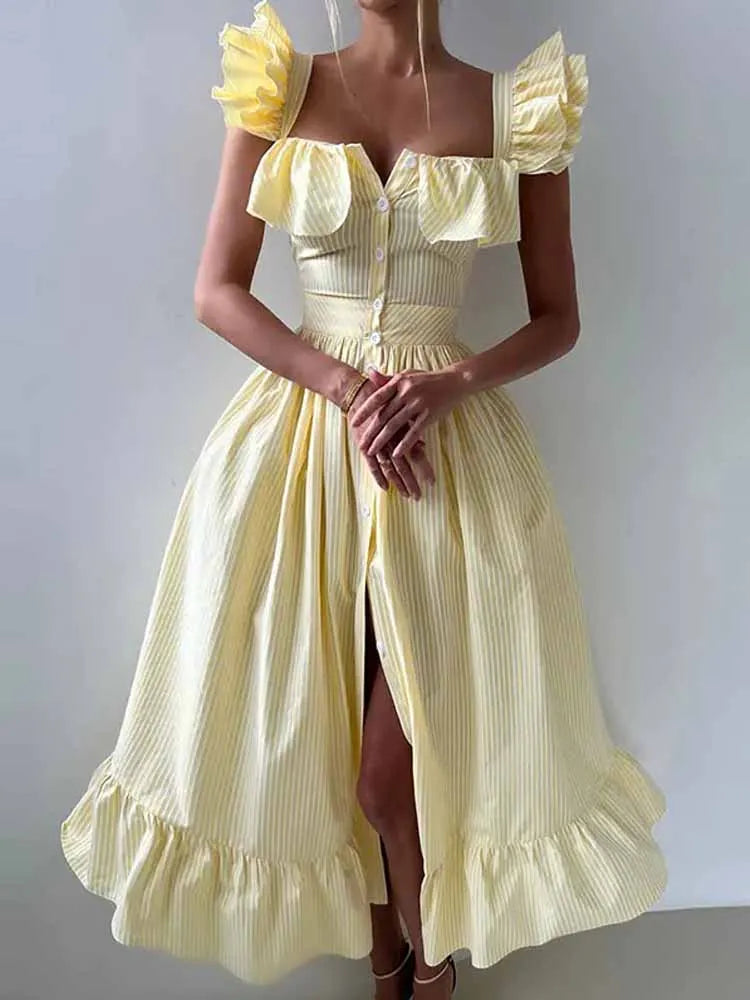 Elegant Ruffle -Flying sleeve dress