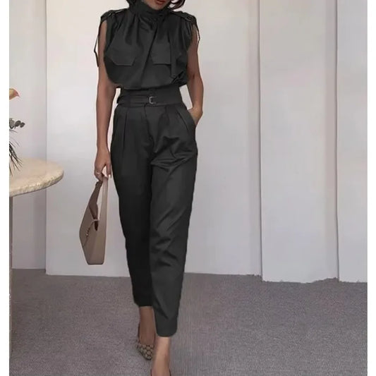 Two Piece Sets - Belt Decorative Pants Set