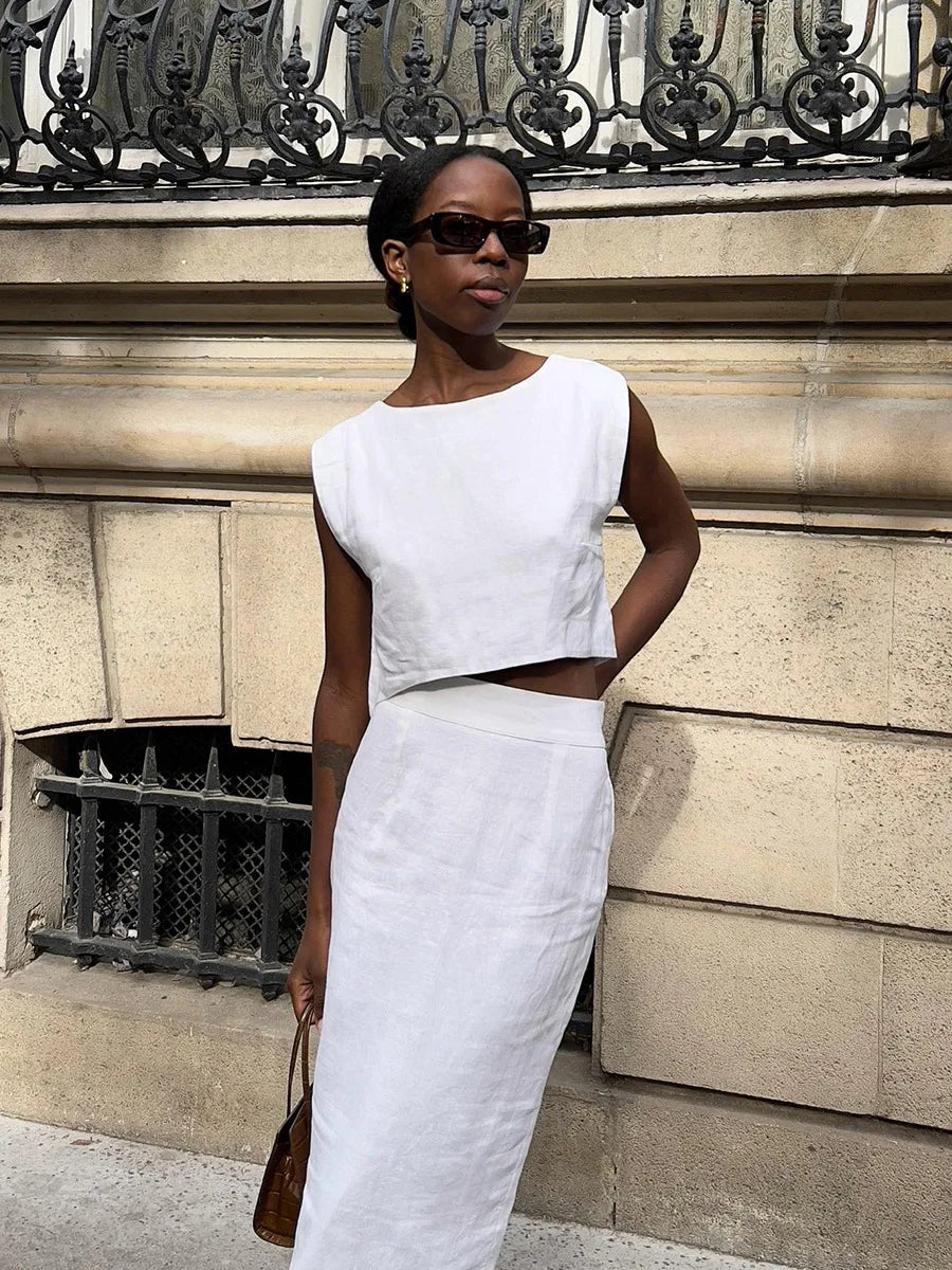 Cotton 2-Piece Set with Long Skirt