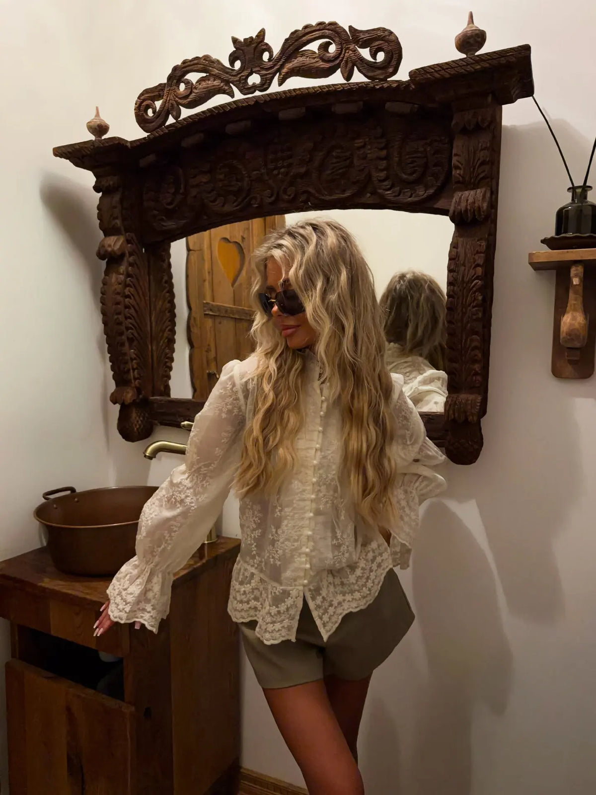 Lace COTTON Shirt - Casual V-Neck Shirt
