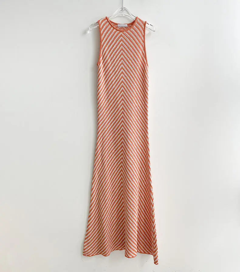 Patchwork Buttocks Slim Fit Sleeveless Knit Dress Summer