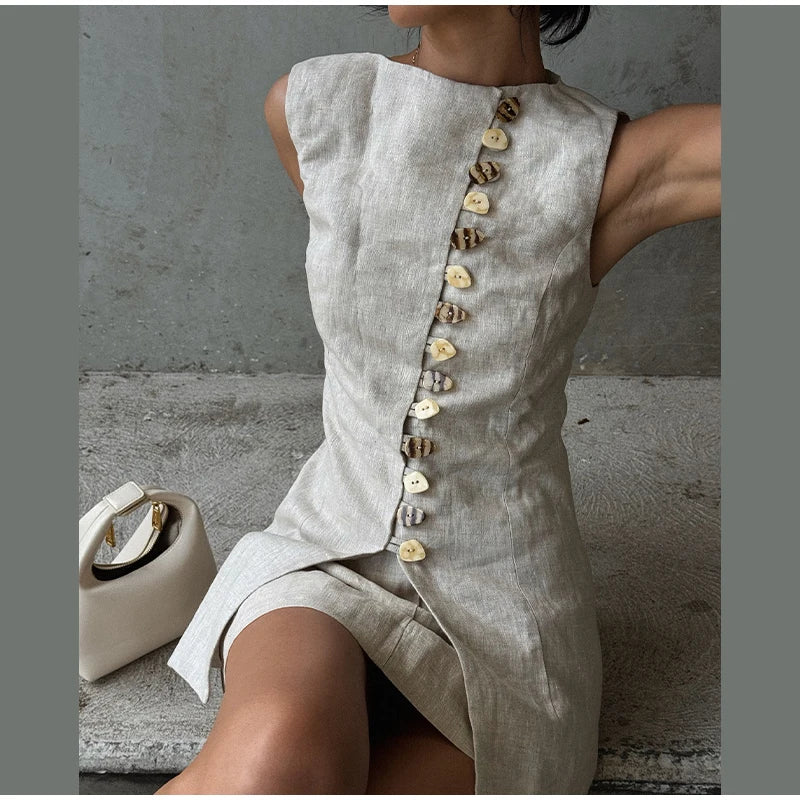 Cotton Linen Vest -Soft Solid Sets 2 Pieces