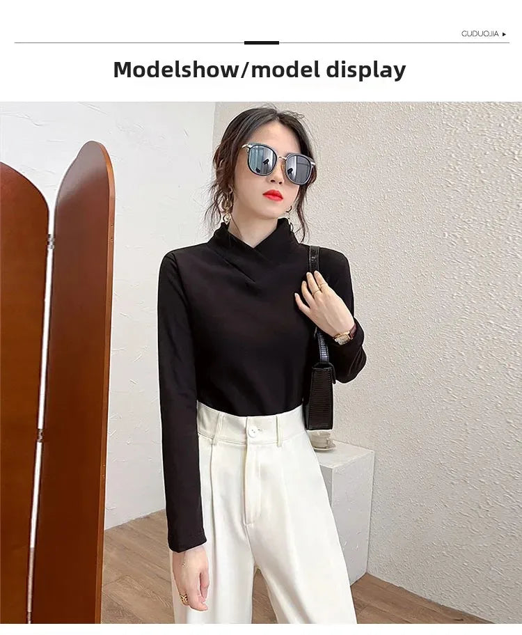 Half High Collar  T-shirt Women's- Autumn Winter Slim