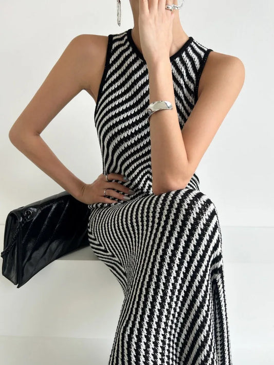 Patchwork Buttocks Slim Fit Sleeveless Knit Dress Summer