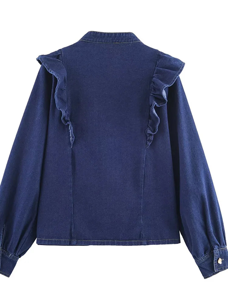 Blue Ruffle Denim Jacket 