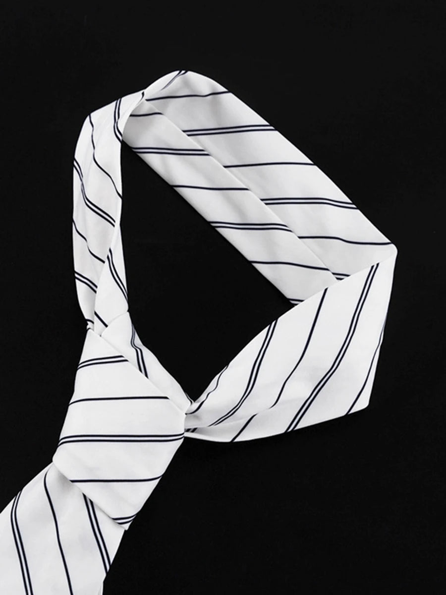 White Loose Spliced Striped Chic Shirts for Women