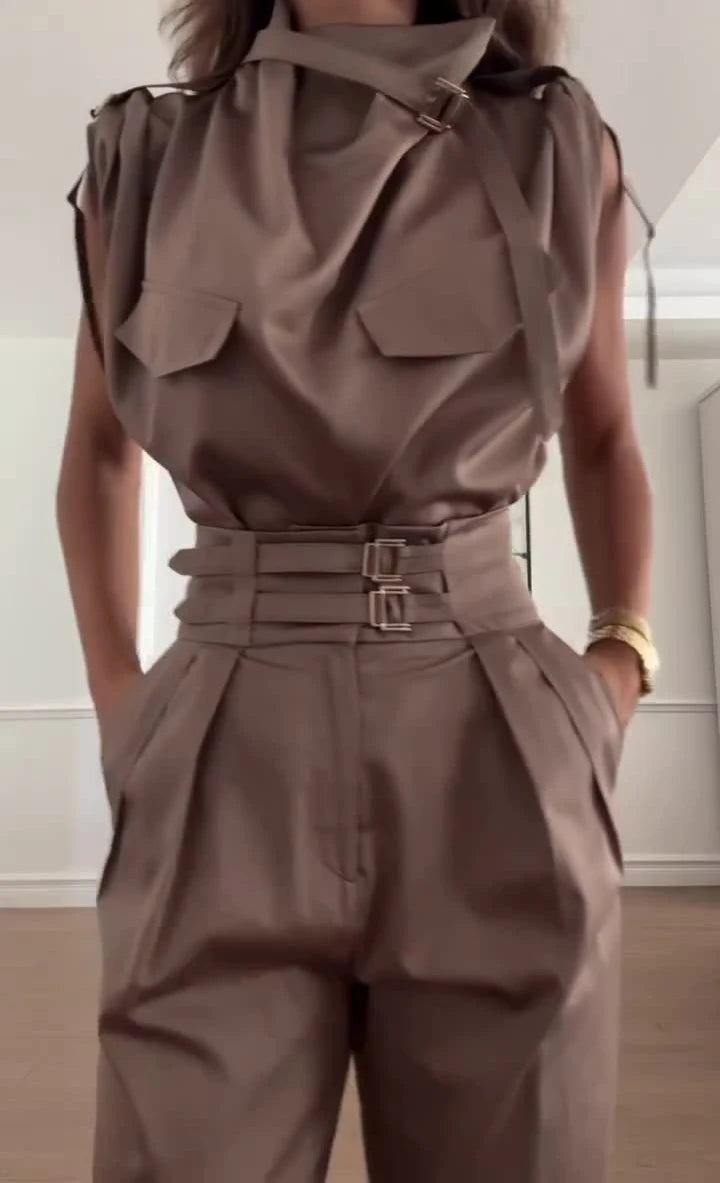 Two Piece Sets - Belt Decorative Pants Set